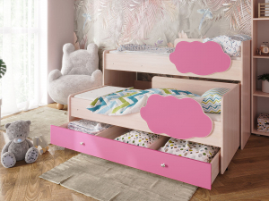Кровать Соник с ящиком млечный дуб-розовый