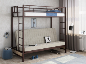 Двухъярусная кровать с диваном Мадлен Коричневый-Бежевый