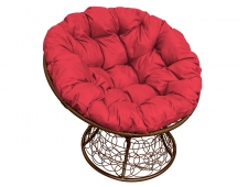 Кресло Папасан с ротангом красная подушка