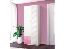 Шкаф двухдверный комбинированный с зеркалом Радуга розовый
